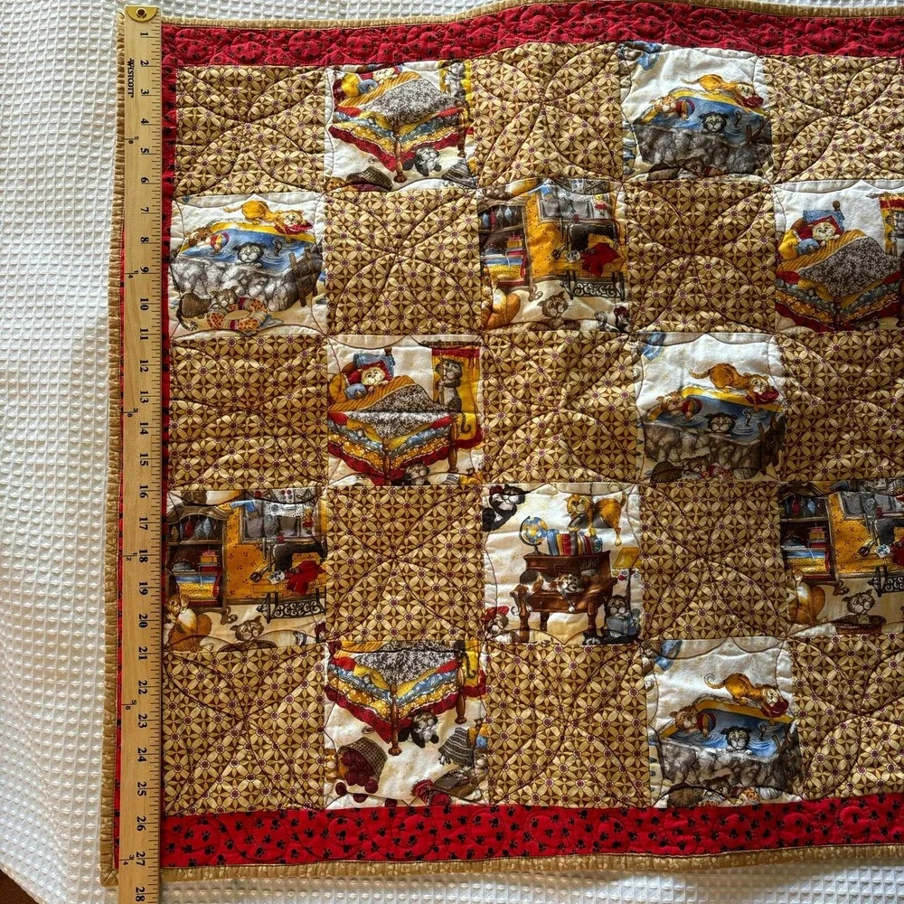 Handcrafted Whimsical Quilt Wall Hanging Lap Blanket Cat Lady Lovers Cute Kitty